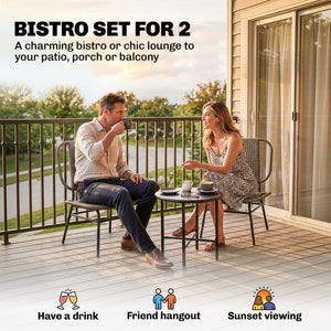 3-Piece Woven Resin Garden Furniture Set with Steel Table, Grey
