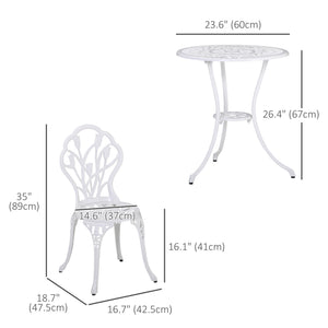 3 Pieces Patio Bistro Set, Outdoor Cast Aluminum Garden Table and Chairs with Umbrella Hole for Balcony, White