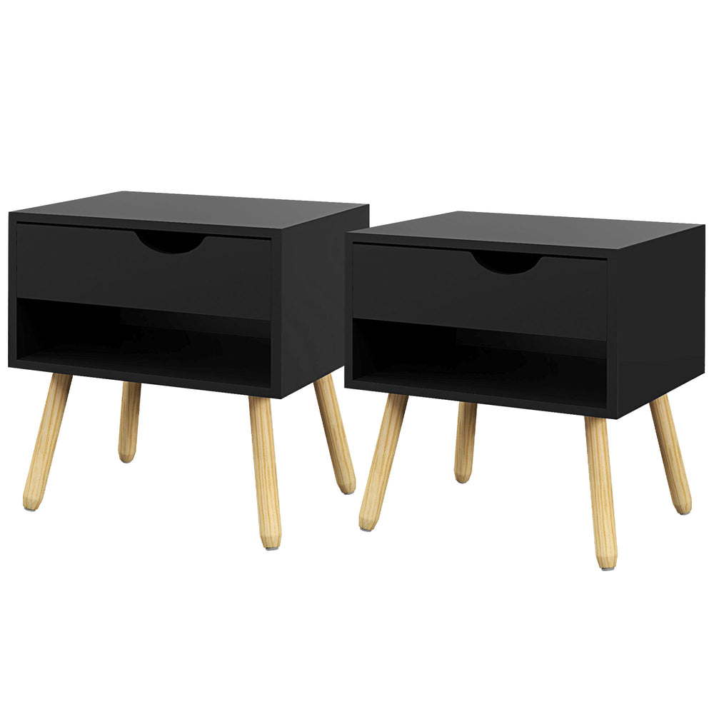 Lot de 2 tables de chevet avec tiroir de rangement et étagère, noir