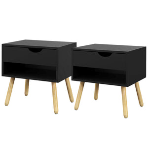 Lot de 2 tables de chevet avec tiroir de rangement et étagère, noir