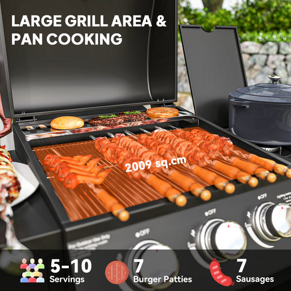 3-burner gas barbecue with side burner
