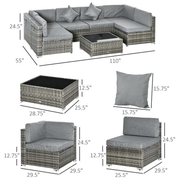 7pc Garden Wicker Sectional Set w/ Tea Table Patio Rattan Lounge Sofa Outdoor Deck Furniture Light Grey