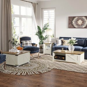 Table d'appoint style farmhouse avec rangement, blanche