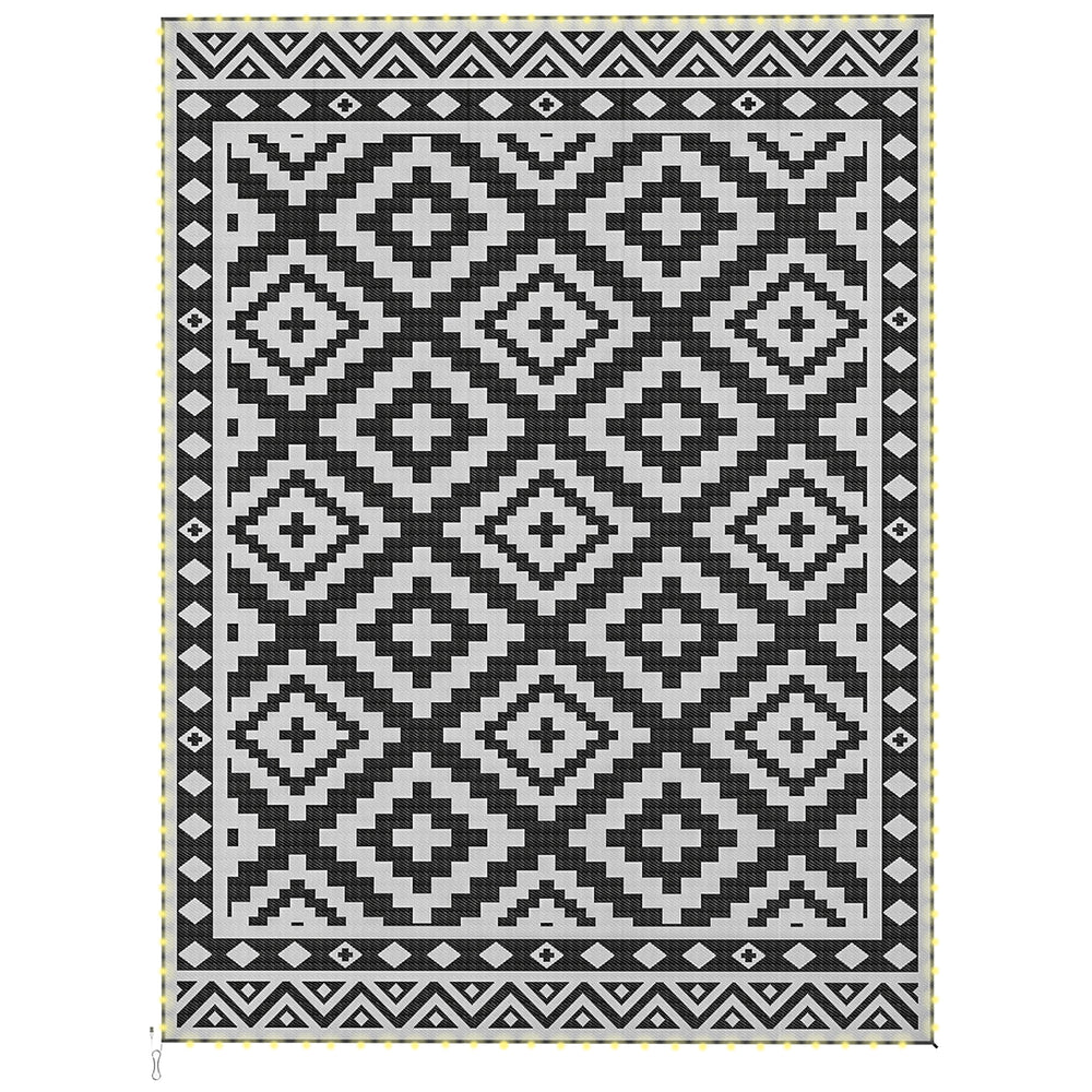 Tapis d'extérieur réversible en paille de plastique avec lumières LED 3,66 m x 2,74 m