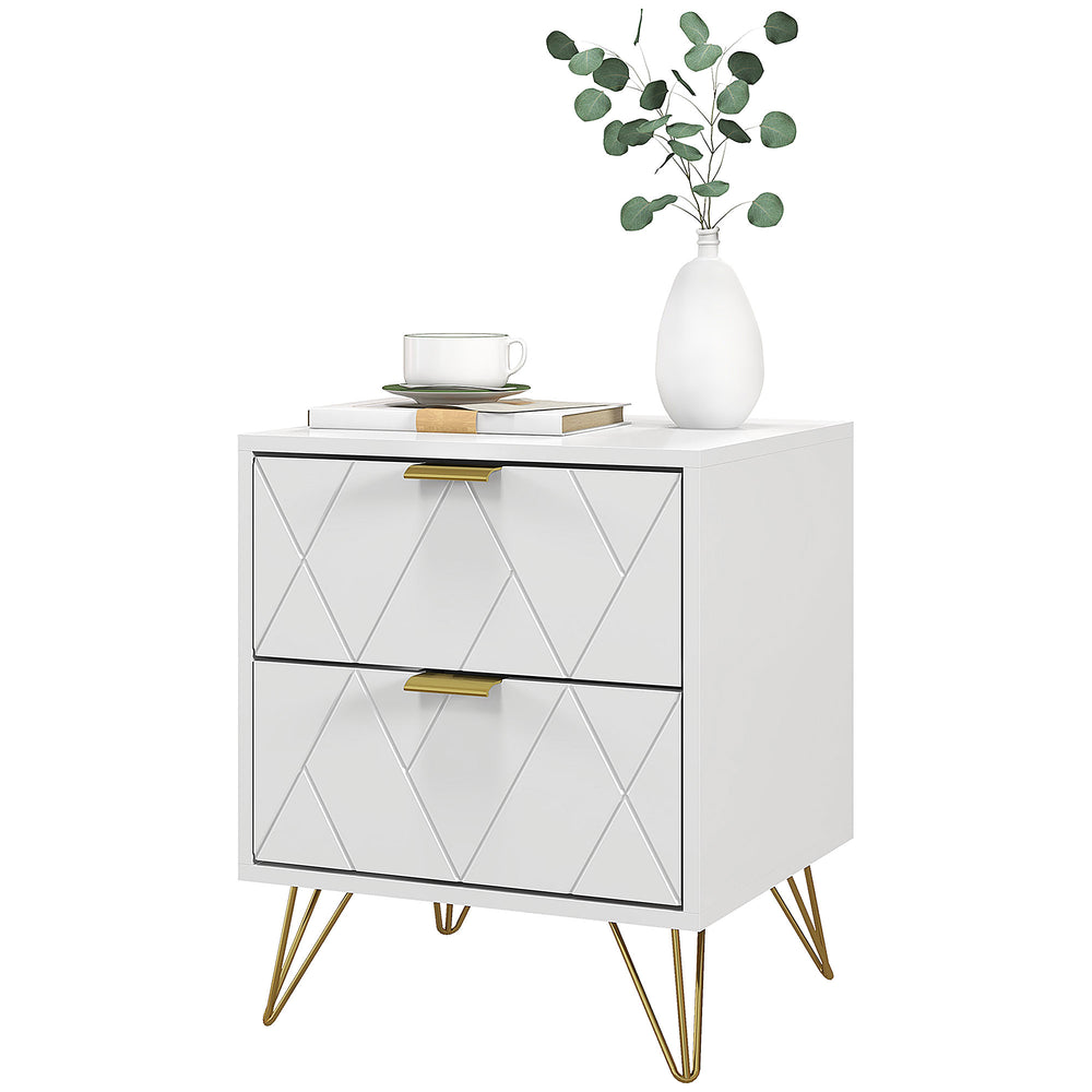 Table de chevet moderne avec 2 tiroirs, blanche