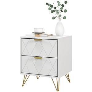 Table de chevet moderne avec 2 tiroirs, blanche
