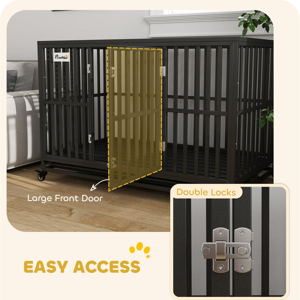 Cage pour chien de 49" en acier robuste avec roulettes, noire