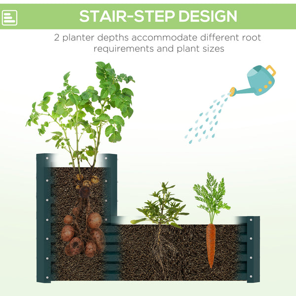 Jardinière surélevée galvanisée à 2 niveaux, verte