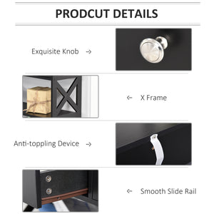 Console Table with Storage Shelves, Drawers and X-Frame, Black