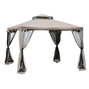 10' x 10' Patio Gazebo Outdoor Pavilion 2 Tire Roof Canopy Shelter Garden Event Party Tent Steel Frame, Brown
