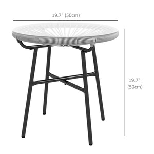 Rattan Side Table, Round Outdoor Table, with Round PE Rattan and Tempered Glass Table Top for Patio, Garden, Grey