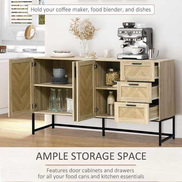 Buffet, meuble bar à café avec tiroirs et étagères réglables, couleur chêne