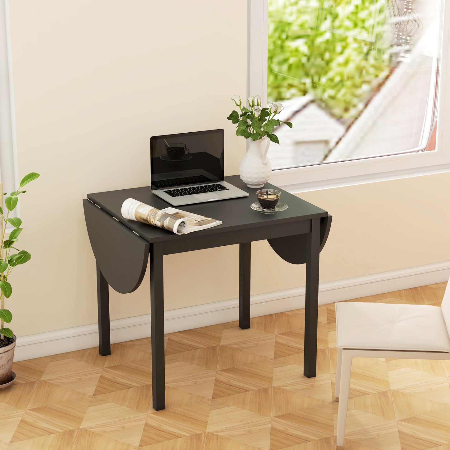 Table de cuisine pliante en bois massif pour petits espaces, table à manger pliante, noire