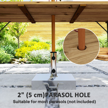 Table à manger d'extérieur en bois pour 6 personnes avec trou pour parasol, plateau à lattes, structure en métal