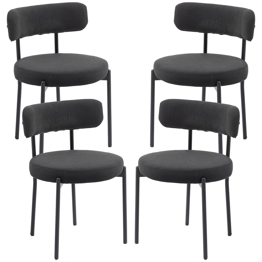 Lot de 4 chaises de cuisine modernes avec revêtement en velours côtelé noir