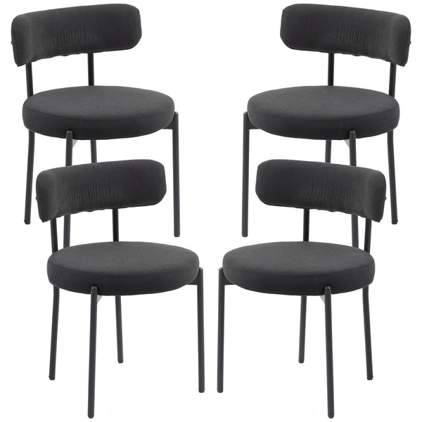 Lot de 4 chaises de cuisine modernes avec revêtement en velours côtelé noir