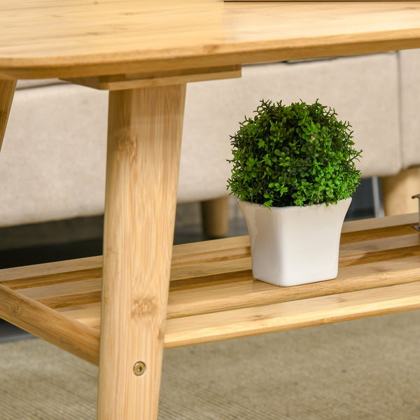 Table basse à 2 niveaux en bambou avec étagère de rangement