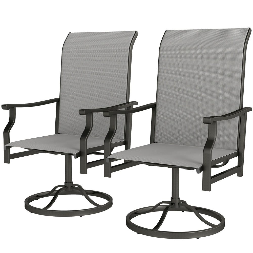 Ensemble de 2 chaises pivotantes d'extérieur avec dossier haut, gris clair