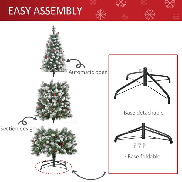 Sapin de Noël décoré de 6 pieds avec baies rouges et pommes de pin