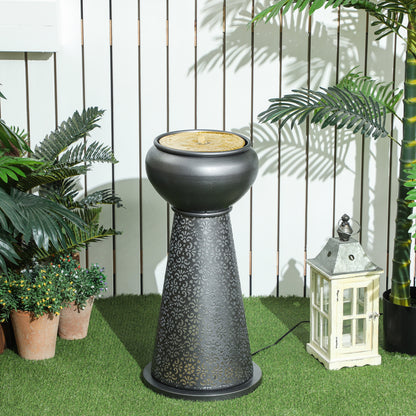 Outsunny 71cm Tall Outdoor Fountain with LED Lights, Adjustable Flow Garden Waterfall Fountain, Outdoor Fountain with Cutout Floral Base, Dark Grey and Yellow