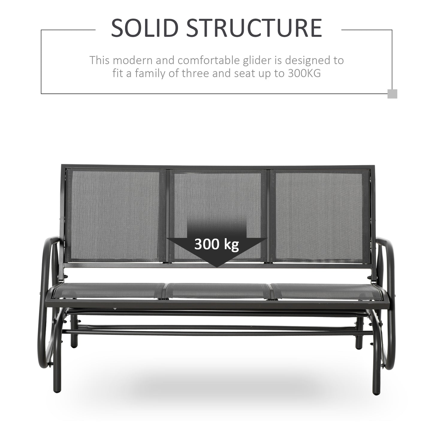 Outsunny 3 Seater Outdoor Rocking Chair, Steel Frame, Fabric Seat for Garden, Backyard, Lawn, Grey