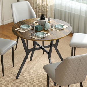 Modern round dining table with steel frame, rustic brown 