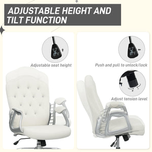Chaise de bureau en velours avec roulettes pivotantes, hauteur réglable, fonction inclinable, blanc cassé