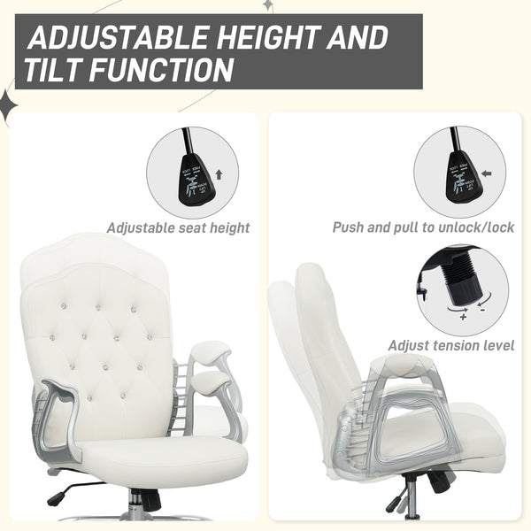 Chaise de bureau en velours avec roulettes pivotantes, hauteur réglable, fonction inclinable, blanc cassé
