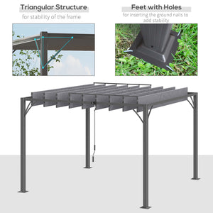 10 x 10 pergola with retractable roof and adjustable louvers, grey