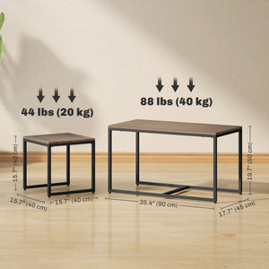 Lot de 3 tables basses gigognes avec cadre en métal, marron