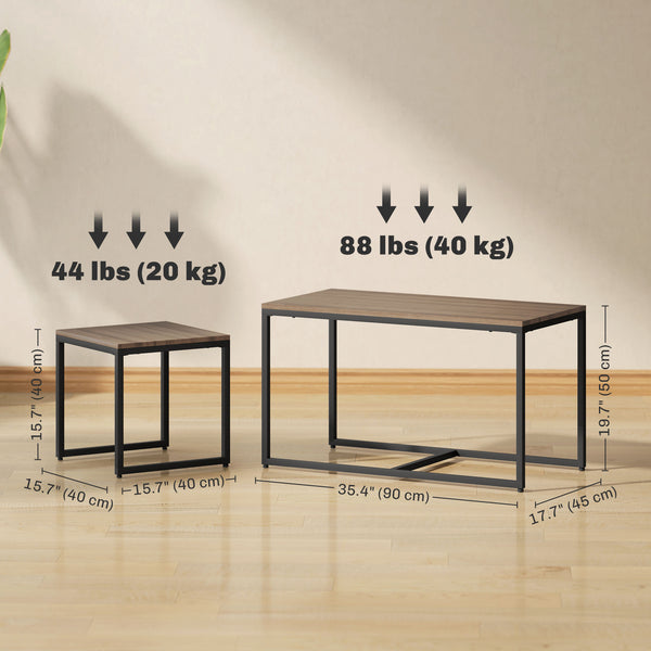 Lot de 3 tables basses gigognes avec cadre en métal, marron