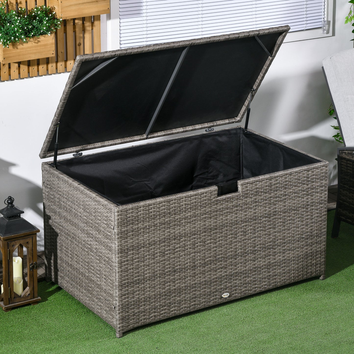 Coffre de rangement extérieur 113 gallons en rotin, gris mélangé