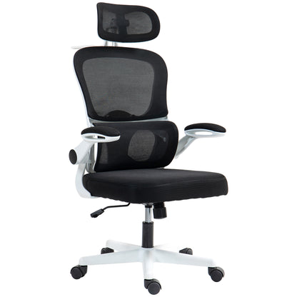 HOMCOM Ergonomic Mesh Office Chair with Flip-up Armrests, Swivel Headrest and Adjustable Lumbar Support, Black