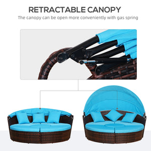 Canapé-lit de jardin 4 pièces avec auvent rétractable, bleu clair