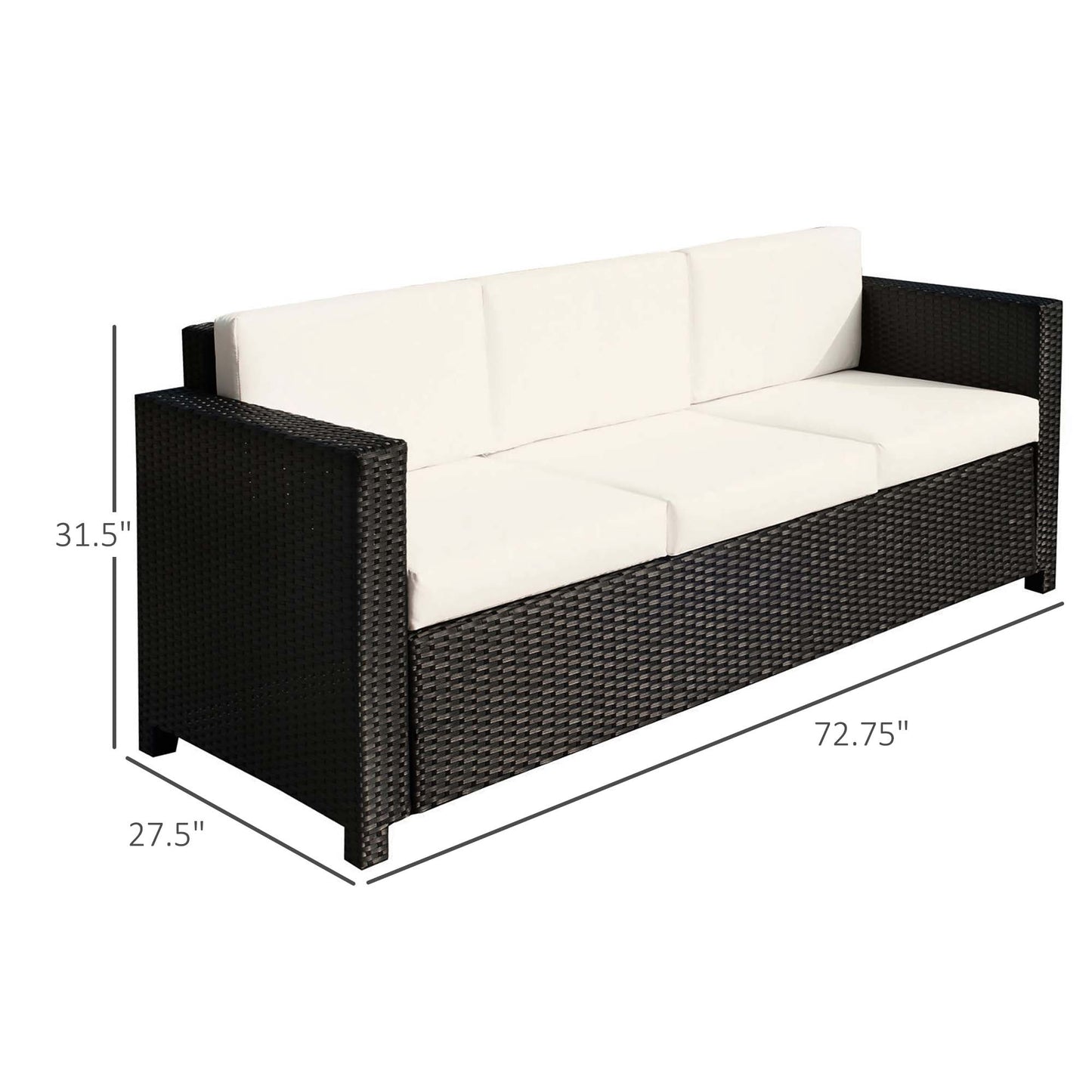 Outsunny Deluxe Canapé 3 places en rotin et osier, mobilier de jardin extérieur avec coussin, blanc crème
