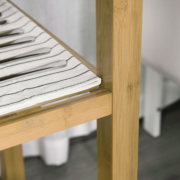 Rolling bamboo kitchen trolley with drawers and shelves