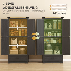Farmhouse style kitchen cabinet with 2 doors, one drawer and adjustable shelves, black and brown