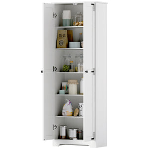 Armoire de rangement haute  de style campagnard avec 2 portes et étagères réglables, blanc vieilli