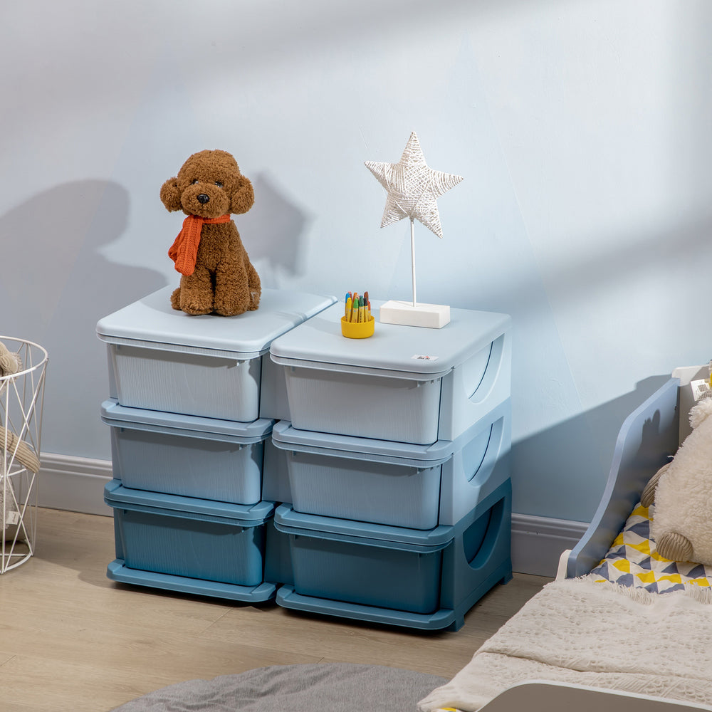 3-Tier Kids Toy Organizer and Storage Bins with 6 Plastic Drawers, Blue