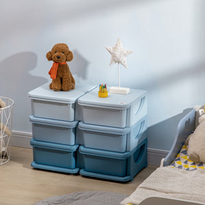 3-Tier Kids Toy Organizer and Storage Bins with 6 Plastic Drawers, Blue