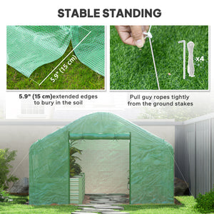 Tunnel greenhouse with galvanized steel frame, doors and windows, wind-resistant, green
