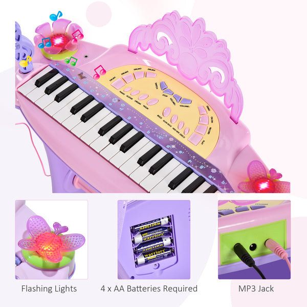 Piano électronique avec microphone et tabouret rose/mauve