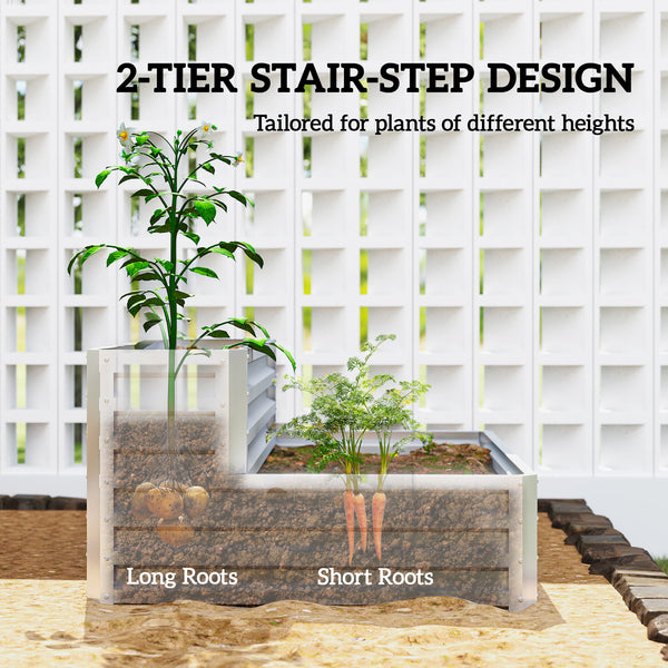 Jardinière surélevée galvanisée à 2 niveaux, argent