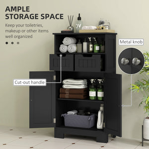 Meuble de salle de bain autoportant Kleankin avec étagère réglable et tiroirs, petit meuble pour salle de bain, salon, noir
