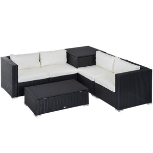 Ensemble de mobilier 6 pièces avec canapé d'angle en rotin, table de rangement et table basse, beige