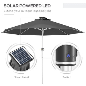 Parasol lumineux à LED de 9,6 pieds avec 4 modes d'éclairage, chargement solaire et USB, gris anthracite