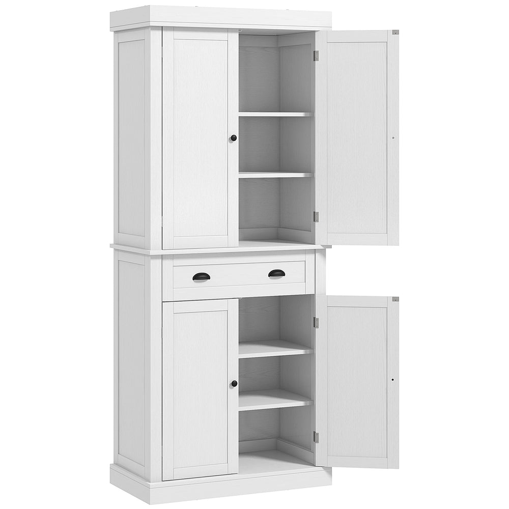 Armoire de cuisine haute avec tiroir et étagères réglables, blanche