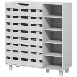 Meuble de rangement pour 21 paires de chaussures avec armoire à double porte à 5 niveaux et étagères ouvertes à 5 niveaux, blanc