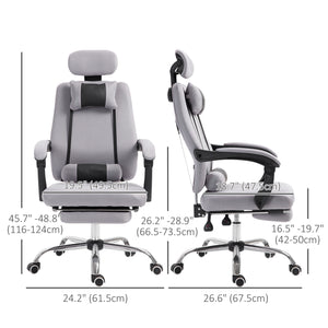 Ergonomic high-back office chair with footrest and lumbar support, grey