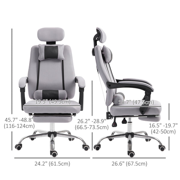 Ergonomic high-back office chair with footrest and lumbar support, grey